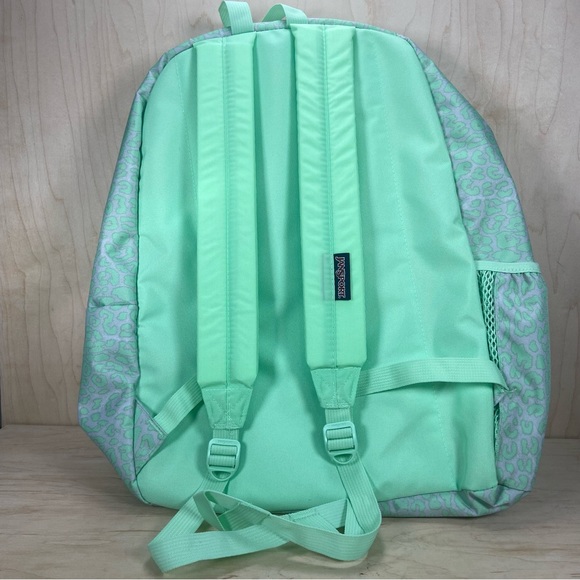 JanSport Backpack Cross Town Digital Cheetah Print School Bag Lime Grey NWT - Picture 2 of 6